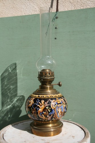 Lampe pétrole faience - lampe,