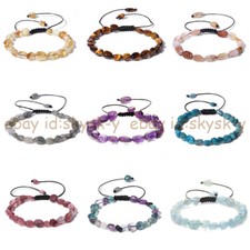 Handmade 8-10mm Natural Irrgular Freeform Gems Beads Adjustable Bracelet 7.5''