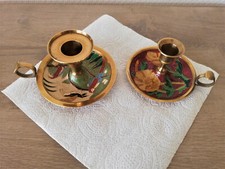 Lot of 2 Vintage Copper Enamel Partition Candle Holders India