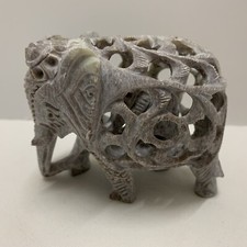 Gray Carved Stone Elephant with Elephant inside figurine