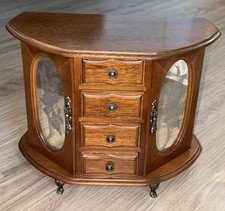 Vintage Large Wooden Jewelry Box Armoire with Mirrors and Drawers Metal Legs