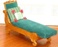 Reminiscence Golden Oak Chaise Lounge Green Velvet Artisan Dollhouse Miniature