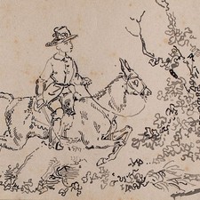 Joseph Simon Volmar Boy on a Donkey Unique Ink Drawing