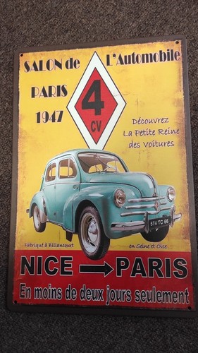 Plaque publicitaire metal - publicitaire, 4cv