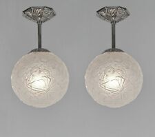 HETTIER & VINCENT : a pair of 1930 Art Deco flush mounts    . Hanots lamp France