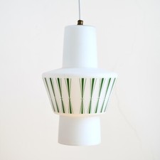 Vintage 1960s Milk White Glass Scandinavian Green Opaline Pendant