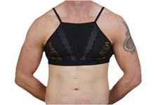 Men's Lingerie Homme Mystere Britney High Neck Bralette Bra Size L Black