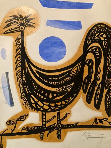 Dessin 1970 coq poule animal - dessin,