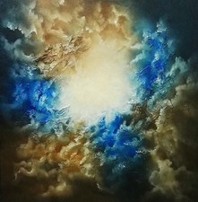 Peinture, tableau, huile sur toile, ciel abstrait, format 40/40 cm année 2025