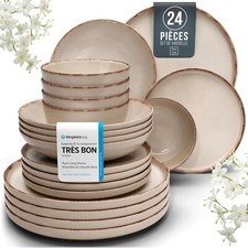 Ensemble Vaisselle en Grès 6 Personnes 24 pièces Service de Table Rustique