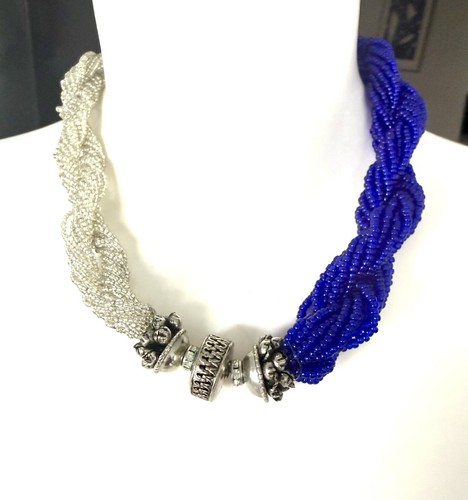 Collier perles bleu - collier, entrelacer