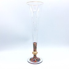 Flûte à champagne verre soufflé et peint à décor géométrique de Paul Nagel XXème