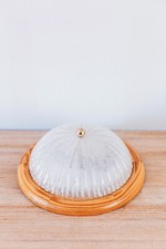 Vintage Wood and Glass Frosted Ceiling Light Chandelier Antique Half Sphere