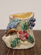 Tirelire à casser Tronc et Oiseau ONNAING barbotine fleurs belgique Début XXe