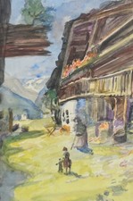 Aquarelle village alpin avec