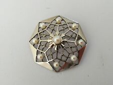 ANTIQUE ART DECO BROOCH SOLID SILVER CULTURED BEADS 1930 marcassites star