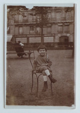 Child Sitting Park Chair Cross Legs City - Old Photo Sepia Snapshot
