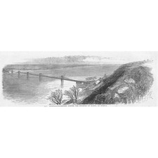 UKRAINE Suspension Bridge across the Dniepr River - Antique Print 1850