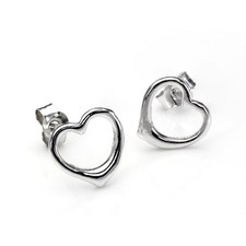 Boucles d'Oreilles Coeurs Creux en Or Blanc 9 Carats