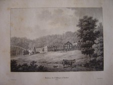 Très belle lithographie des Ruines de l'Abbaye d'Aulne  Litho vers 1825