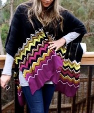 Missoni Target Open Front Chevron Stripe Zigzag Poncho Shawl Rouna Black Purple