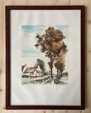 Estampe 20E Siècle Paysage Avec Arbres Roger Hebbelinck 42,4 X 32,2 Cm