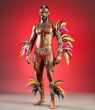 Caribbean Carnival Costume Feathers Tropical Colorful Beaded Men Sexy Dancer 