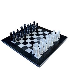 Échiquier Classique En Marbre Noir Et Blanc 40Cm