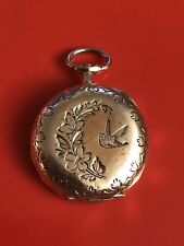 Antique Silver Fob Watch Case Engraving Bird Flower Pattern