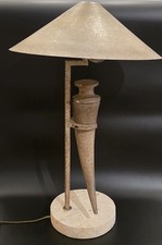 Modern Travertine and Metal Floating "Scimitar" Table Lamp