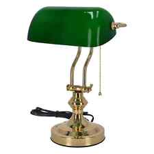 Lampe De Bureau Ministère Anglais En Laiton Avec Verre À Tuiles Vert