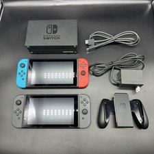 Nintendo Switch Console HAC-001 w/ Joy Con + Dock + Grip + Charger Tested Used