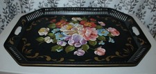 1950's Hand Painted TOLE Serving BUTLER'S TRAY Colorful Flowers