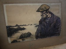 Jean Guiet aquarelle fusain