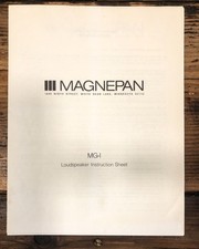 Magnepan MG-1 Speaker Owners / User Manual *Original*