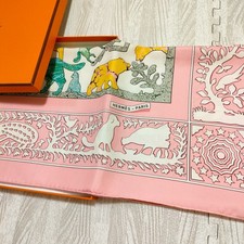 Unused w/box HERMES Carre 90 EARLY AMERICA Silk Scarf 90cm Pink