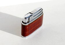 OLD GAS LIGHTER, SILVER MATCH COMPOUND, CROCO SKIN LEATHER, VINTAGE RECHARGEABLE