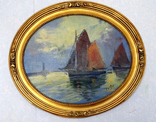 Tableau marine ovale ,huile