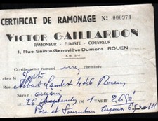 ROUEN (76) CHIMNEY SWEEPER / ROOFER "Victor GAILLARDON" sweeping invoice in 1961