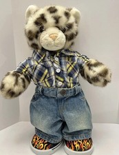 Build A Bear Snow Leopard Stuffed Animal Plush BAB White Black Jeans Skater Shoe