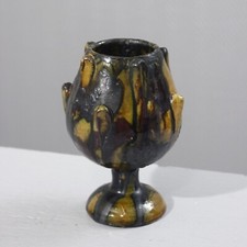 Yellow & Black Glazed Terracotta Pineapple Tumbler Chalice 20th Century