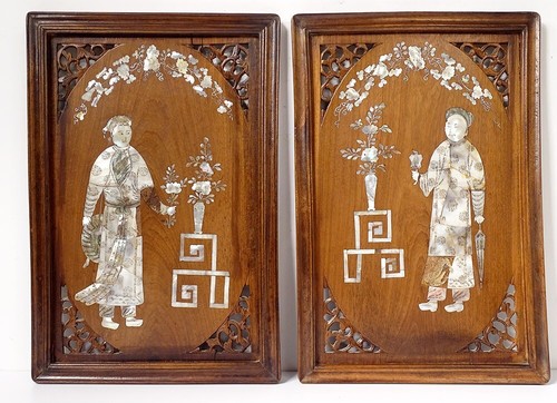 Pair decorative panels wood - decorative,