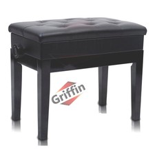 GRIFFIN Black Leather Piano Bench - Wood Vanity Stool Keyboard Seat Guitar Chair