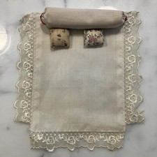 VINTAGE DOLL HOUSE BOXSPRING COVER ANS DECORATIVE PILLOWS