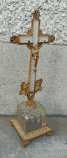 ancien crucifix cristal taillé bronze laiton 19e restauration charles X cross