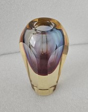 Murano Style Purple Flavio Poli Sommerso Style Vase Art Glass Faceted 8.5" Tall