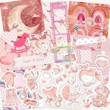 Baby Girl Junk Journaling Kit Paper Sticker Pink Newborn Scrapbooking Mixed Pack