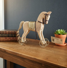 Vintage Wooden Wheeled Horse - Rustic Decoration - Folk Art
