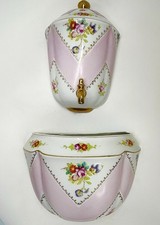 VTG Porcelain Lavabo Victorian Style Wall Faux Pocket Fountain Pink & White MCM