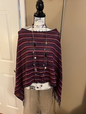 New Missoni Poncho Sweater Crochet Cape Pink Purple OS